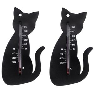 Set van 2x thermometer voor binnen en buiten zwarte kat 15 cm