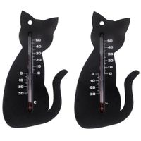 Set van 2x thermometer voor binnen en buiten zwarte kat 15 cm - thumbnail