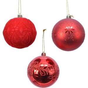 Decoris luxe kerstballen - 12x st - rood - 8 cm - kunststof   -