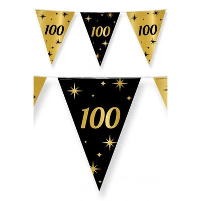 100 jaar verjaardag feest vlaggetjes - 3x stuks - zwart/goud - 10 meter - kunststof - leeftijd - ver