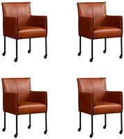 Set van 4 Cognac leren moderne kuipstoel More - poot rond zwart met wiel - Granada leer Savannah (cognac leer)