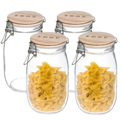 Kitchen Weckpot / voorraadpot - 4x - 1,5 Liter - glas - houten deksel - beugelsluiting - luchtdicht