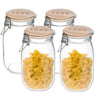 Kitchen Weckpot / voorraadpot - 4x - 1,5 Liter - glas - houten deksel - beugelsluiting - luchtdicht