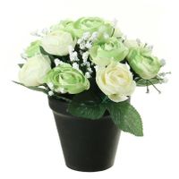 Kunstbloemen plant in pot - creme wit tinten - 20 cm - Bloemenstuk ornament - thumbnail