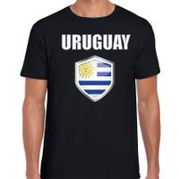 Uruguay landen supporter t-shirt met Uruguayaanse vlag schild zwart heren