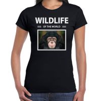 Aap / Chimpansee t-shirt met dieren foto wildlife of the world zwart voor dames