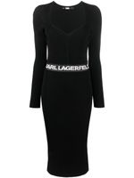 Karl Lagerfeld robe nervurée à logo imprimé - Noir - thumbnail