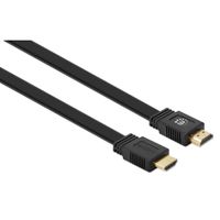 Manhattan 355599 HDMI-kabel HDMI Aansluitkabel HDMI-A-stekker, HDMI-A-stekker 0.50 m Zwart Afgeschermd (dubbel), Plat, Platte uitvoering, High Speed HDMI met - thumbnail
