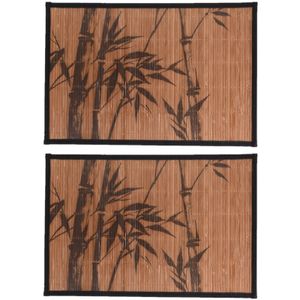 4x stuks rechthoekige placemats 30 x 45 cm bamboe bruin met zwarte bamboe print 1