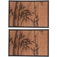 4x stuks rechthoekige placemats 30 x 45 cm bamboe bruin met zwarte bamboe print 1