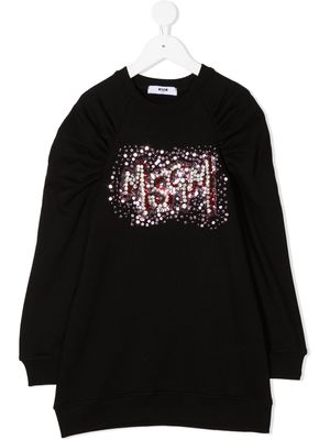 MSGM Kids sweat à logo brodé de sequins - Noir