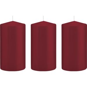 3x Bordeauxrode cilinderkaarsen/stompkaarsen 8x15cm 69 branduren   -