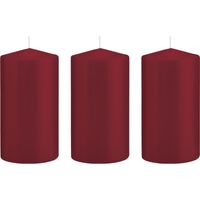 3x Bordeauxrode cilinderkaarsen/stompkaarsen 8x15cm 69 branduren   -