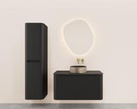 Onderkast Wiesbaden Sulora 100x48 cm Afgeronde Hoeken Geribbeld Met 1 Lade 1 Uitsparing Mat Zwart