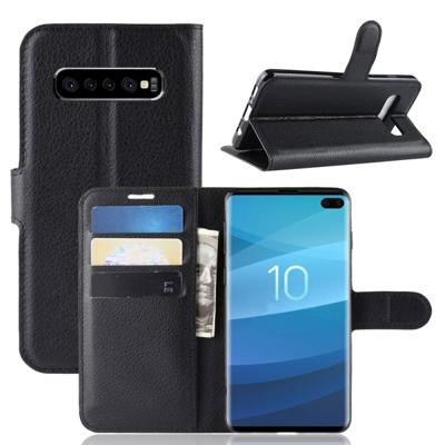 Litchi textuur horizontale Flip lederen case voor Galaxy S10 met portemonnee & houder & kaartsleuven (zwart)