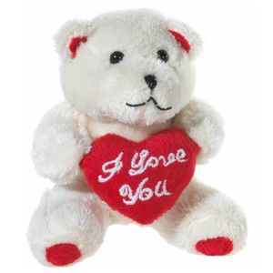 Pluche beertjes knuffel beige van 10 cm met een I LOVE YOU hartje