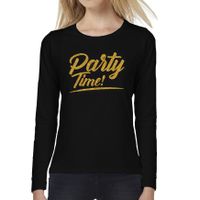 Party time goud tekst longsleeve zwart dames - Glitter en Glamour goud party kleding shirt - thumbnail