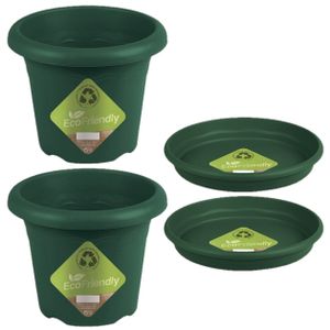 3x stuks ronde plantenpotten groen met opvangschaal dia 26 cm