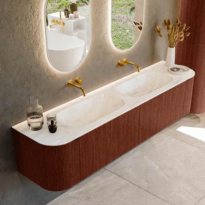 Badmeubel Mondiaz Kurve-Dlux | 190 cm cm | Meubelkleur Ruby | Wastafelkleur Ostra | Solid surface | Wasbak beiden zijden spoelbak | Zonder kraangat(en)