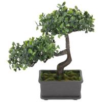 Kunstplant bonsai boompje in pot - Japans decoratie - 27 cm - Groene blaadjes - thumbnail