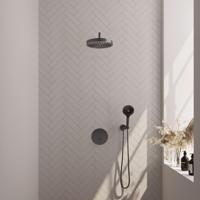 BRAUER Stripe Thermostatische Inbouw Regendouche - 3-weg - rond - SET 41 - 25cm douchekop - gebogen muurarm - 3-standen handdouche - doucheslang - wandaansluitbocht - gunmetal geborsteld PVD 5-GM-445
