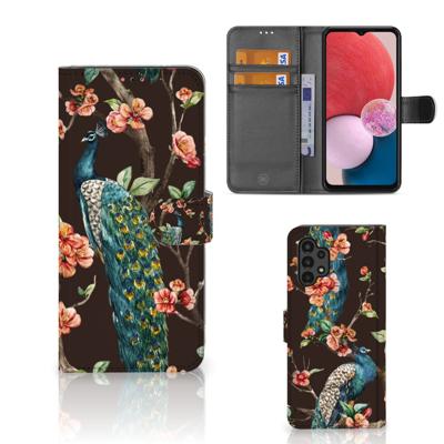 Samsung Galaxy A13 (4G) | Telefoonhoesje | Met pasjeshouder | Pauw met Bloemen