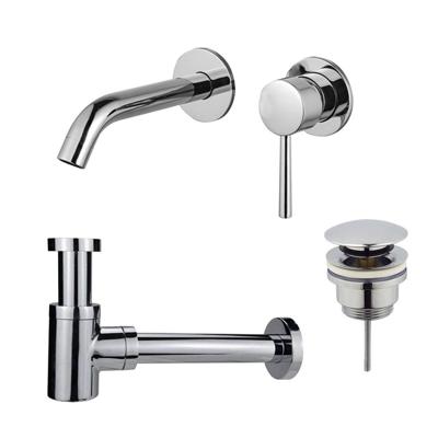 Fortifura Calvi Wastafelkraanset - inbouw wastafelkraan - klikwaste plug - verlaagde design sifon - Chroom SW377814/SW696203/SW696219