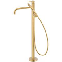 Vrijstaande badkraan Tres Study Exclusive | Hoogte uitloop 67.4 cm | Draaibare uitloop | Mengkraan | Rond | 24k Goud mat