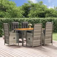 7-delige Tuinset met kussens poly rattan grijs