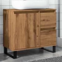 Badkamerkast 65x33x60 cm bewerkt hout artisanaal eikenkleurig