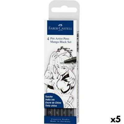 Set Viltstiften Faber-Castell Pitt Artist Strips, tekeningen en manga Doosje Zwart (5 Stuks)