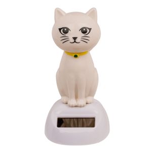 Out of the Blue - Solar bewegend katje - wit 12 cm - Huis katten beeldjes/cadeau