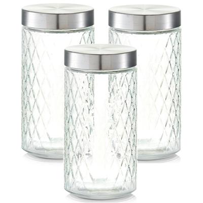 Zeller keuken voorraadpotten / bewaarpotten - 3x - 1500 ml - geruit glas - 11 x 22 cm