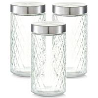 Zeller keuken voorraadpotten / bewaarpotten - 3x - 1500 ml - geruit glas - 11 x 22 cm