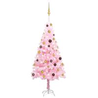 VidaXL Kunstkerstboom met verlichting en kerstballen 150 cm PVC roze - thumbnail