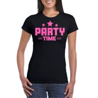 Verkleed T-shirt voor dames - party time - zwart - roze glitters - carnaval/themafeest - thumbnail