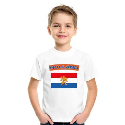 Supporters kleding - t-shirt van vlag Nederland - wit - voor kinderen - korte mouwen - sport