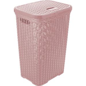 Wasmand met deksel Rotan - roze - gevlochten kunststof - 60 liter - 34 x 43 x 62 cm