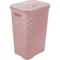 Wasmand met deksel Rotan - roze - gevlochten kunststof - 60 liter - 34 x 43 x 62 cm - thumbnail