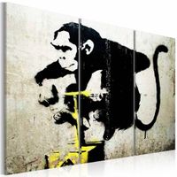Schilderij - Aapje TNT Detonator - Banksy  , zwart-wit , 3 luik - thumbnail
