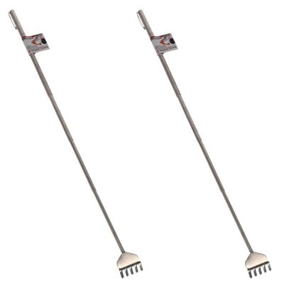 2x stuks stevige hark uitschuifbare ruggenkrabber 50 cm zilver