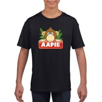 T-shirt zwart voor kinderen met Aapie het aapje - thumbnail