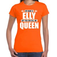 Naam cadeau t-shirt my name is Elly - but you can call me Queen oranje voor dames