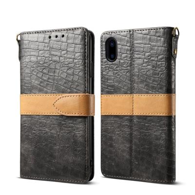 Splicing kleur krokodil textuur PU horizontale Flip lederen case voor iPhone X/XS met portemonnee & houder & kaartsleuven & Lanyard (grijs)