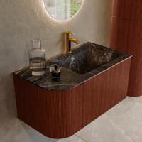 Badmeubel Mondiaz Kurve-Dlux | 85 cm cm | Meubelkleur Ruby | Wastafelkleur Lava | Solid surface | Wasbak rechter zijde spoelbak | 1 kraangat