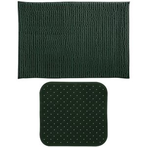 MSV Douche anti-slip mat en droogloop mat - Sevilla badkamer set - rubber/microvezel - donkergroen