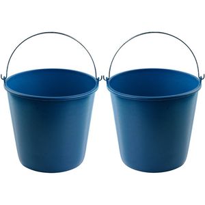 2x Emmer blauw 16 liter 32 x 28 cm schoonmaakartikelen - Emmers