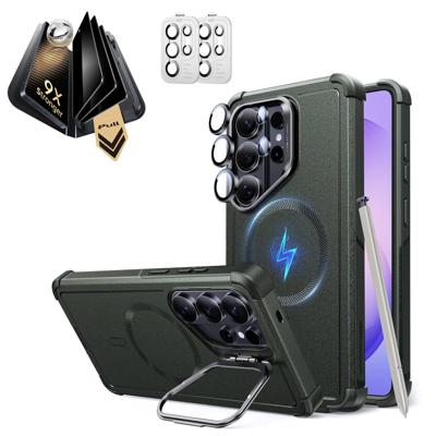 Galaxy S26 Ultra Bundle Cyber Tough Magnetic Case (Stash Stand) and Armorite® Pro Privacy Screen Protector - Olive Green