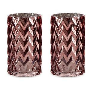 Bloemenvazen 2x stuks - luxe decoratie glas - roze - 11 x 20 cm