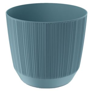 Moderne carf-stripe plantenpot/bloempot kunststof dia 19.5 cm/hoogte 17 cm stone blauw